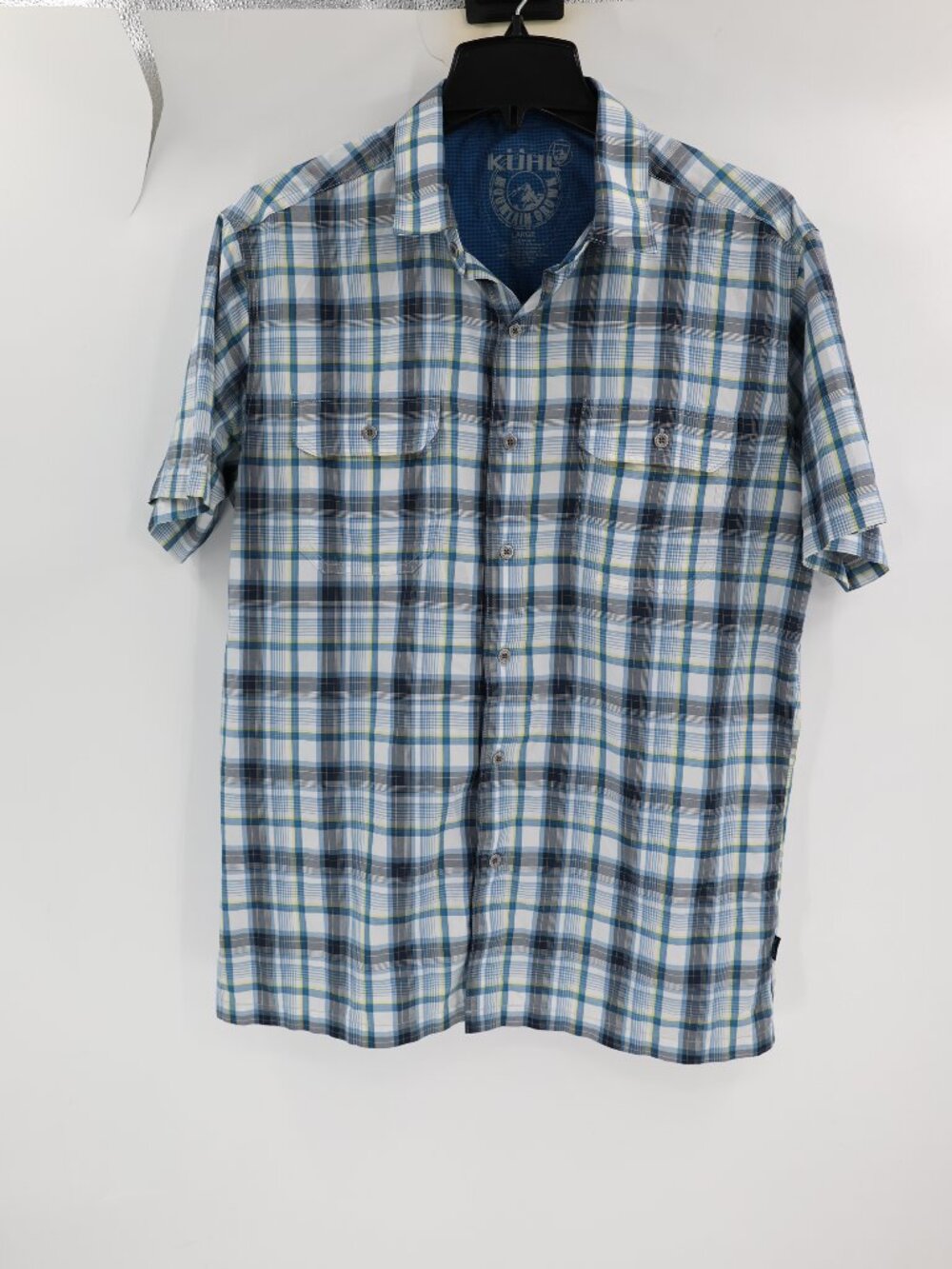 Kuhl Shirt Mens Large Eluxur Plaid Short Sleeve Button Up Pockets outdoor casual
